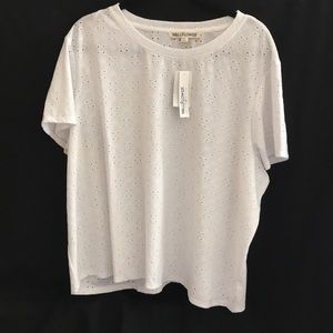White short sleeve eyelet top